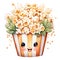 Illustration of a bucket of popcorn with a cartoon face.