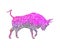 Illustration of a bull in a colorful glittery pattern on a white background