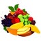 Illustration of a bunch of fresh fruits on a white background. AI Generated