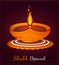 Illustration of burning diya on Happy Diwali Holiday background