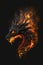 Illustration of burning dragon with fire flames effect on black. Generative AI