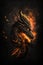 Illustration of burning dragon with fire flames effect on black. Generative AI