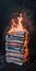 illustration of burning newspaper stack, symbolizing hot news