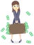 Illustration with Business lady with a heavy suitcase full of money isolated on white background , concept of prosperity of women