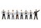 Illustration of business people holding white board cards title welcome on a white background. Celebrate the arrival of a new