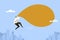 Illustration of a businessman blowing up a balloon and flying high