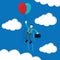 Illustration of businessman fly using balloons