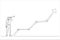 Illustration of businessman look through telescope to see investment growing graph. Economy prediction or forecast. One line art