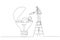 Illustration of businessman presenting innovative lightbulb with cogs and gears concept of Innovation. Single line art style