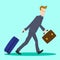 Illustration of businessman pulling travel bag suitcase and briefcase