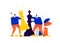 Illustration of businessmen playing a game of chess. Competition in business. Vector. Metaphor. Strategy and tactics in business.