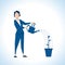 Illustration Of Businesswoman Watering Plant In Pot
