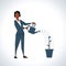 Illustration Of Businesswoman Watering Plant In Pot