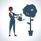 Illustration Of Businesswoman Watering Tree Growing In Pot