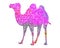 Illustration of a camel filled with shiny colorful glitter isolated on a white background