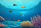 Illustration of Captivating Underwater World with Vibrant Fish, Coral and Rocks