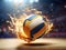 The illustration captures the dynamic moment of a volleyball ball suspended mid-air.