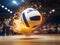 The illustration captures the dynamic moment of a volleyball ball suspended mid-air.