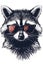 An illustration capturing a raccoon's suave expression behind a pair of chic sunglasses