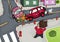 Illustration of a car accident at the crossroads.