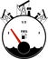 Illustration car fuel gauge, oil rigs black on white, environmental hazard