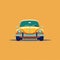 Illustration of a car. Simple vector art with the front view of an old car. Cartoon drawing of a car. AI generated. Yellow