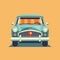 Illustration of a car. Simple vector art with the front view of an old car. Cartoon drawing of a car. AI generated. Yellow