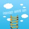 Illustration with a career ladder with message never give up on blue sky background