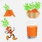 Illustration of carrot fruit with the expression of carrot fruit icon and carrot juice in a glass.