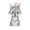 Illustration of cartoon animal. Portrait of cute little wolf cub with a butterfly sitting on his head