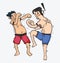 Illustration of cartoon Boxing funny , Show muay thai