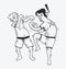 Illustration of cartoon Boxing funny , Show muay thai