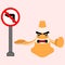 Illustration cartoon character of forbidden to turn left on the road