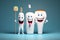 Illustration of cartoon cheerful beautiful white teeth with a toothbrush.