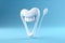 Illustration of cartoon cheerful beautiful white teeth with a toothbrush.