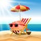 Illustration cartoon concept brain relax on the beach. Vector il