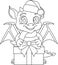 illustration cartoon dragon in Santa hat with gift box, symbol of 2024, New Years character, childrens coloring book,
