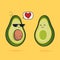 Illustration cartoon funny avocado icon with black sunglasses, cute characters design lover for valentines day avocado concept wit