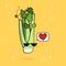 Illustration cartoon funny celery icon with black sunglasses isolated, vegan concept