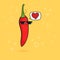 Illustration cartoon funny chili pepper icon with black sunglasses isolated, vegan love