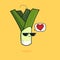 Illustration cartoon funny leek icon with black sunglasses isolated, leek love