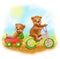 Illustration cartoon happy young bears ride a bike
