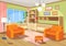 illustration of a cartoon interior of an orange home room, a living room with two soft armchairs