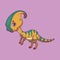 Illustration of a cartoon parasaurolophus on colorful background