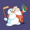 Illustration of a cartoon plane Santa Claus and snowman making selfie phone