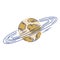 Illustration of a cartoon planet with numerous thin linear rings around it in flat style isolated