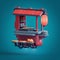 Illustration of cartoon science fiction traditional Japanese street food cart. Futuristic mobile food stall in retro style.