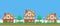 illustration of cartoon three cute houses in the village in retro video game platformer level style