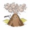 Illustration of cartoon volcano sneezing ash eruption