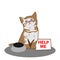 Illustration of a cat asking for help because it is hungry. Vector illustration